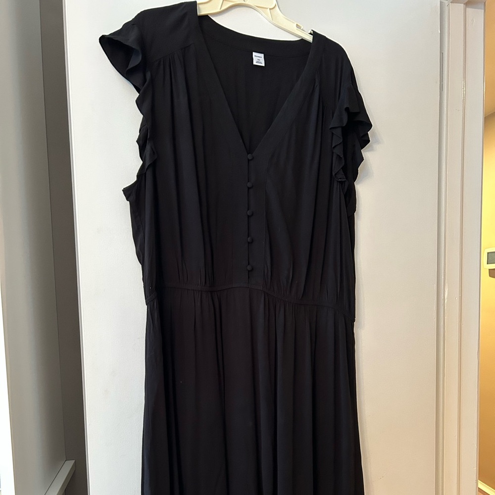 Old Navy black prairie long midi dress XXL, rayon, worn once EUC
